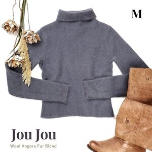 Jou Jou Grey Wool Angora Blend Turtleneck Sweater Womens Med